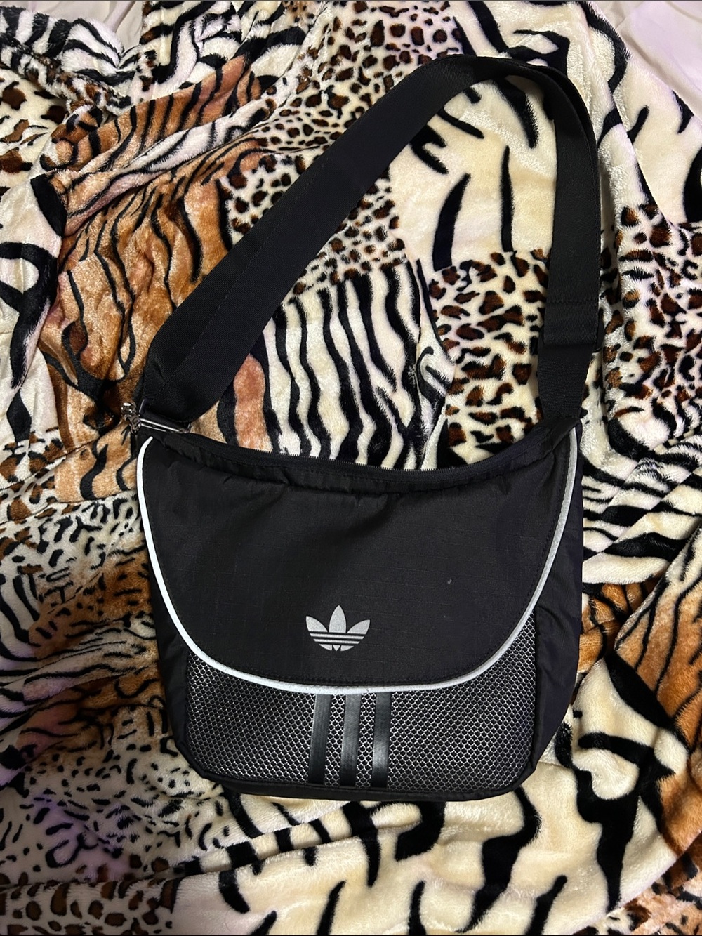 adidas Black Messenger Bag with White Trim